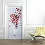 Azbza Türfolie Poster Tapete Fototapete 3D Mädchen mit bunten Blumen PVC Wasserdichte Wallpaper Wandwandaufkleber 2 Pcs 77 x 200