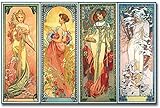 Refosian Alphonse Mucha Tageszeiten Vintage Poster und Drucke Jugendstil Frau Leinwandbilder Wandkunst Bilder für Schlafzimmer Dekor-24x36 Zoll No F