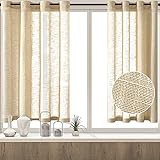 MRTREES Leinen-Optik Sheer Vorhänge für Schlafzimmer 114,4 cm Länge Beige Fenster Vorhang Paneele Ösen Top Fenster Behandlung Set für Wohnzimmer (1 Set, Beige, B 137 × L 114 cm)