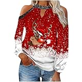 Warm Teddy-Fleece Oversize Sweatshirt Tops mit Kapuze Weihnachts Damen Shirt Weihnachten Pullover Mädchen Christmas Sweater mit RundhalsWeihnachtsdruck