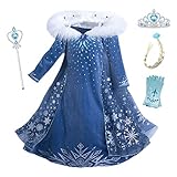 YOSICIL Elsa Kleid mit Cape Winter Prinzessin Kostüm Mädchen Langarm Kleid Frozen Snow Party Anzug Kostüm Prinzessin Anna für Geschenk Geburtstag Hochzeit Langes Kleid 3-10 JahreY