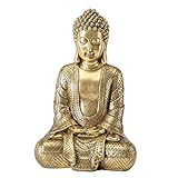 CasaJame Buddha - Figur Zen sitzend, Statue in groß zur Meditation, Feng Shui deko aus Kunstharz in Gold, H39