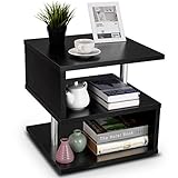 COSTWAY Beistelltisch schwarz, Sofatisch aus Holz und Metall, Kaffeetisch 3 Ebenen, Telefontisch quadratisch, Nachttisch 50x50x50