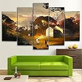 Bilder leinwandbilder 5 teilig Malerei Geschenk Den Sonnenuntergang auf Reisen verlassen Wandbild 5 teilig Leinwand Bilder Moderne Wandbilder XXL Wohnzimmer Wohnkultur 150X80Cm R