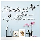 Grandora Wandtattoo Spruch Familie ist, wo Leben beginnt und Liebe Niemals endet. I dunkelgrau (BxH) 80 x 40 cm I Wohnen Schmetterling Wandsticker W5548