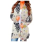 Oksea Cardigan Damen Strickmantel Lang Damen Weihnachts Drucken Weihnachts Strickjacke Damen Weihnachtsmantel Langarm Sweatshirt Dünner Strickpullover Lockerer Cardigan Damen Christmas Cardig