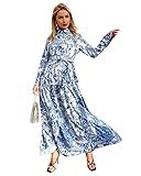 CALLA DREAM Shirtkleid Damen Sommer Langarm Blau Blusenkleid Damen Paisley Freizeitkleid Maxikleid Frühling Langes Elegante Kleider Damen S-3XL