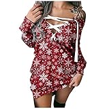 UNIQTA Damenmode Karierte Kleider Casual Weihnachtsdruck Schulterfrei Riemchen Langarm Pullover Kleid Stilvolle Neuheit Weihnachtsmann Weihnachtsbaum Print Partyk