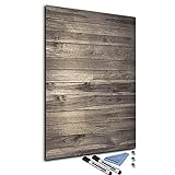 Glas-Magnettafel 60x90 cm Whiteboard Wand Beschreibbar Magnetisch Pinnwand Küche Office mit Zubehör Wochenplaner Abwischbar Deko Memoboard Tafel Holz-Optik G