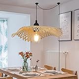 Handgewebte Bambus Pendelleuchte für Kücheninsel, Plug-in-Kabel Deckenhängelampe, Rattan-Korb-Kronleuchter Bambus-Leuchte für Wohnzimmer Esszimmer Restaurant (Hutform)