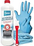 Backofen- und Grillreiniger mit Handschuhe, Pinsel und Mikrofasertuch - 500ml Reiniger für Backofen, Mikrowelle und F