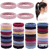 Baumwolle Elastische Haargummis 120 Stück Haargummi Damen Dehnbares Pferdeschwanz Halter Pferdeschwanz Halter Keine Falten Haarbänder Baumwolle Haargummis Für Frauen mädchen kinder, 4 Stile10 Farb