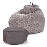 Green Bean © 2er Set Scoop Sitzsack Granitgrau + Home Linen Hocker Anthrazit Asp