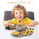 Colmanda Ferngesteuertes Verformungssportwagen Modellauto RC Auto Rennauto Spielzeug Fahrzeug für Kinder, 360° Transformator Roboter Automodell One-Key, Verformung Fernbedienung Auto-Gelb