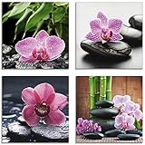 Artland Glasbilder Wandbild Glas Bild Set 4 teilig je 20x20 cm Quadratisch Asien Wellness Zen Pflanzen Blumen Orchideen Steine Entspannung S6MH