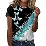 Butterfly Lady T-Shirt Floral Print Neck Casual Niche Sense Clothing Female Series Short Sleeve, Ytr-3, XXXXL