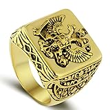 shandianniao Wikinger Doppeladler Ring Silber Doppelkopf Kaiseradler Ring Männlicher Punk Goldener Russischer Waffenring,Silber (Color : A, Size : 8#)