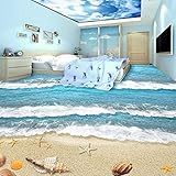 Fototapete Tapete Benutzerdefinierte Pvc Selbstklebende Wasserdichte 3D Bodenfliesen Tapetenaufkleber Moderne Strand Sea Wave Kinder Schlafzimmer Wohnzimmer Tragen Bodenwandbilder,300X210Cm D