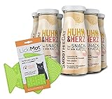 SmoothieCat 6er Pack mit LICKIMAT für Katzen - Huhn&Herz je 150ml Katzensmoothie Flüssignahrung für Katzen Futtertopping Schleck