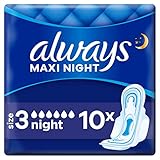 Always Maxi Night Damenbinden mit Flügeln Gr.3 (10 Stück) super saugfähriger Kern & zuverlässiger SecureGuard-Auslaufschutz für besonderen Schutz in der N