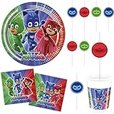 Party-Teufel® PJ Masks – Pyjamahelden Party-Set 44-teilig Servietten Pappteller Becher Strohhalme für 8 Kinder Kindergeburtstag Einwegg