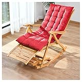 DUNAKE Schaukelstuhl Outdoor, Chaiselongue Indoor Stuhl, Stoff Akzent Stuhl Mit Holzrahmen Verstellbarer 5-Positionen Heavy Duty Klappliegestuhl Mit Ottomane Für Rasenplatz Balkon (Color : Red A)