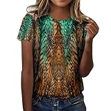 Allegorly Damen Oberteile Sport T-Shirt Kurzarm Laufshirt O-Ausschnitt Rundhals Casual Basic Shirt Tunika Tops Lose Kurzärmeliges Damen Rundhals Casual Top (Green, XL)