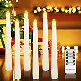 LED Kerzen, flammenlose stabkerzen mit Fernbedienung und Timer, Kerzen Lichterkette mit warme gelbe flackernde Flamme, 6 Spitzkerzen ohne Tropfen für Hochzeit,Haus Deko,Weihnachten (Gelb)