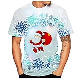 COOFANIN Weihnachtshemd, Weihnachtsmann, Schneeflocke, bedruckt, kurzärmlig, O-Ausschnitt, T-Shirt, weich, bequem, schmale Passform, leicht, modisch, für den täglichen Gebrauch, weiß, 3XL