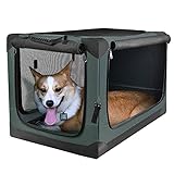 PUPPY KITTY Hundetransportbox Hundetasche Faltbare Transportbox Tragbare Autobox Haustiertragetasche Kleintiertasche für Auto, Drinnen und Draußen, Oxford Gewebe Armeegrün (M)