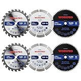 WORKPRO Kreissägeblatt & Diamanttrennscheibe Set Ø115mm x 9,5mm 24T/60T für Holz Plastik Ziegel 6-teilig