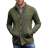 cffvdiz Herren Casual Revers Cardigan Pullover Button Down Langarm Strickmäntel,Grün,XL