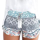 Damen Shorts Hot Pants Sommer Shorts Hohe Taille Kurze Hosen Blumen Unterhose Yoga Leggings Stoff Stretch Fitnessshose Shiny Freizeitshorts Sweatpants Laufshorts L