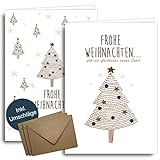 Weihnachtskarten mit Umschlägen aus Kraftpapier - 20 Stück | Nordischer Wald | Für Familie Freunde & geschäftlich | Weihnachtskarten-Set modern & schlicht Klappkarten mit Umschlag Set edel B