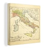 OneMillionCanvasses - Leinwand Bilder - 50x50 cm - Antike Landkarte von Italien - Wand bilder - Wandbilder Wohnzimmer - Wandbilder Schlafzimmer - Kunstdruck - Wanddek