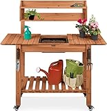 MaxxGarden Pflanztisch für Aussaat aus Holz mit Arbeitsplatte, 100 x 45 x 140