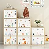 HPNIUB 80Pcs Bunt Wandtattoo für Kinderzimmer,Cartoon Waldtiere Wandsticker,Aquarell Tiere Baum Wandtattoo für Babyzimmer,Bär Eule Hirsch Dschungel Tiere Wandaufkleber für Mädchen Junge S