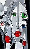 FineDecoArt Kollektion Gemälde Leinwandbild Acrylbild gemalt 50x80cm figurativ abstrakt Gesicht Personen schwarz weiß rot modern Kunst Amazon Büro Laden Café