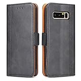 Bozon Galaxy Note 8 Hülle, Leder Tasche Handyhülle für Samsung Galaxy Note 8 Flip Wallet Schutzhülle mit Ständer und Kartenfächer/Magnetverschluss (Schwarz-Grau)