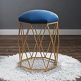 Schminktisch Hocker, Schminkhocker, Runder Licht Luxus Schminkstuhl Samt Mit Metallbeinen Und Anti-Rutsch-Pad, FüR Wohnzimmer, Schlafzimmer, SchöNheitsgeschäFt,Blue-L