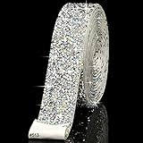 Selbstklebend Kristall Strassband DIY Dekoration Aufkleber 3 Yards Diamant Glitzer Bling Bänder Rollen für Handwerk Projekt, DIY Aktivität Auto Handy Spiegel Dekoration (Silber AB Farbe)