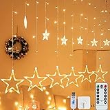 LED Sterne Lichterkette, Weihnachtsbeleuchtung Fenster mit Led Lichtervorhang 12 Sterne Weihnachtsdeko Lichterkette mit 8 Modi Warmweiß IP44 Wasserdicht Innenbeleuchtung für Weihnachten Fensterdek