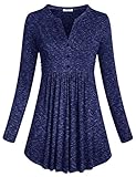 SeSe Code Damen Langarm Mandarin-Kragen Hemd Falten Flare Tunika Tops - Blau - M