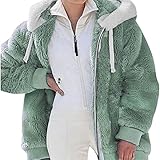 Damen Plüsch Kapuzenjacke Weiches Warmes Fleece Gefüttert Lässige Winter Peacoat Teddy Fleece Flauschige Einfarbig Reißverschluss Langarm Hoodie Mantel mit T