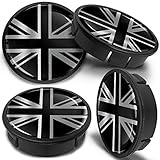 SkinoEu 4 x 60mm Universal Schwarz Silber UK Union Jack Flagge Fahne Alufelgen Nabenkappen Felgen Kappen Felgendeckel Radkappen Radnabendeckel Nabendeckel Felgenkappen CX 29