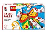 Marabu 0304000000001 - Kids Set 6x 80 ml Bastelfarbe für Kinder ab 3 Jahre, parabenfrei, vegan, gut deckend, schnell trocknend auf Papier, Holz, Stein, auswaschbar aus den meisten Textilien bei 30°