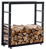 CLP Kaminholzständer Keri V2 I Aus Schwarzem Metall I Kaminholzregal Mit Bodenschonern I Stapelhilfe Für Brennholz, Farbe:schwarz, Größe:25x100x100