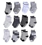 YANWANG 12 Paar Kleinkind Jungen Rutschfeste Socken Nette Baumwolle mit Griffen, Baby Jungen Mädchen Anti-Rutsch-Socken(3#Stern,3-5 Jahre)