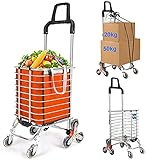 DONGSHUAI Einkaufstrolley 8 Räder Treppensteiger Einkaufswagen Einkaufs Trolley Treppensteig Mit Drehbaren Rollen Und Abnehmbarer Wasserdichter Tasche Aus Canvas,Bis 50Kg Belastbar,Orang