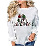 HCFKJ Damen Langarmshirt Casual Rundhalsausschnitt Weihnachtsdruck Langarm T-Shirt Bluse Top Winter Sweatshirt Outwear E
